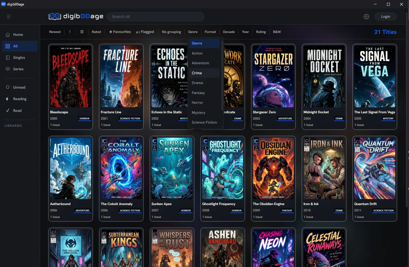 Filtering the All Comics view by genre